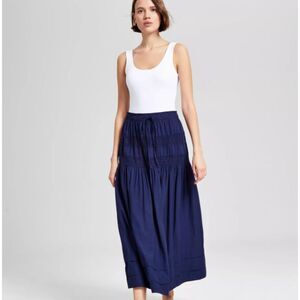 NWT And Now This Women's Tie-Waist Lace-Inset Maxi Skirt Boho Cottage Core M